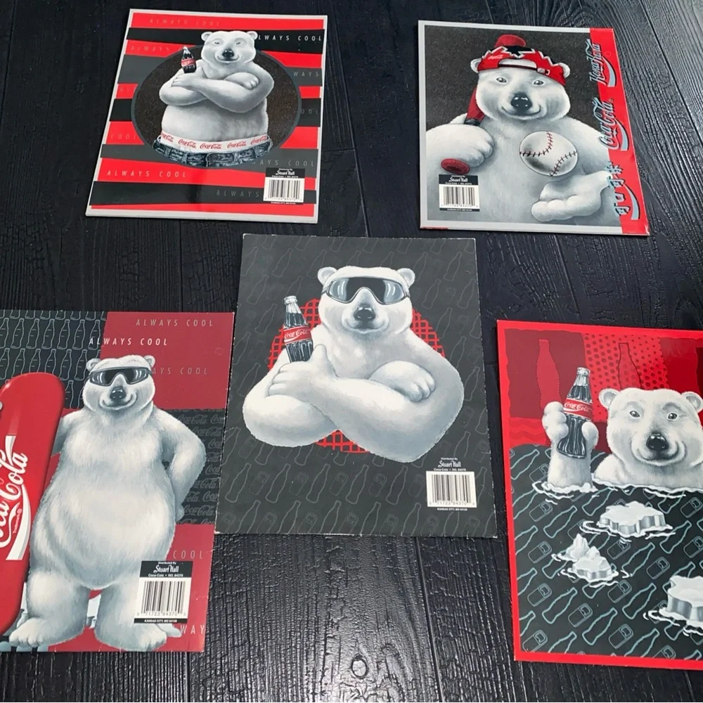 Vintage 1995 Stuart‎ Hall Coca-Cola Polar Bears Pocket 3 Holes Folders Lot 5